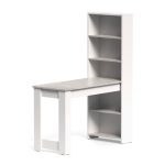 Tavolo penisola Mojo02 con libreria inclusa in bianco e piano cemento