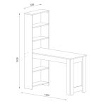 Tavolo penisola Mojo02 con libreria inclusa in bianco e piano cemento