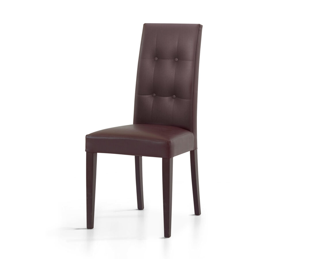 Sedia struttura in legno colore wengè imbottita in ecopelle wengè con bottoni ART. 676 –  X2 PEZZI