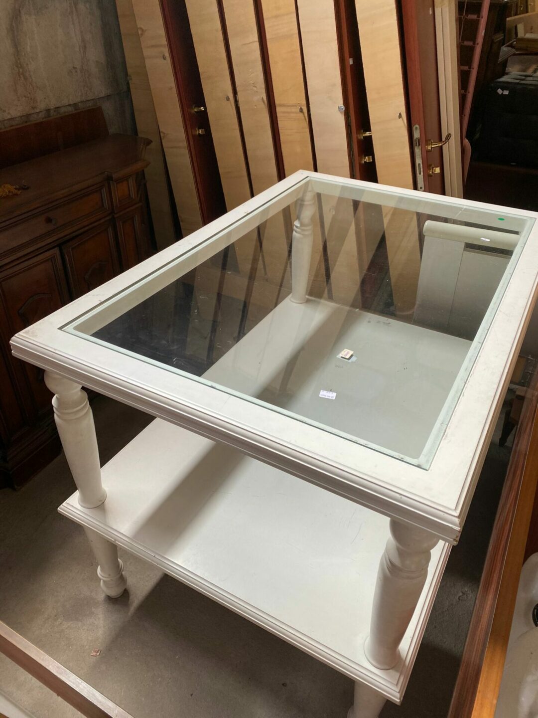 Tavolo bianco con vetro e ripiano in legno S-801 - immagine 4