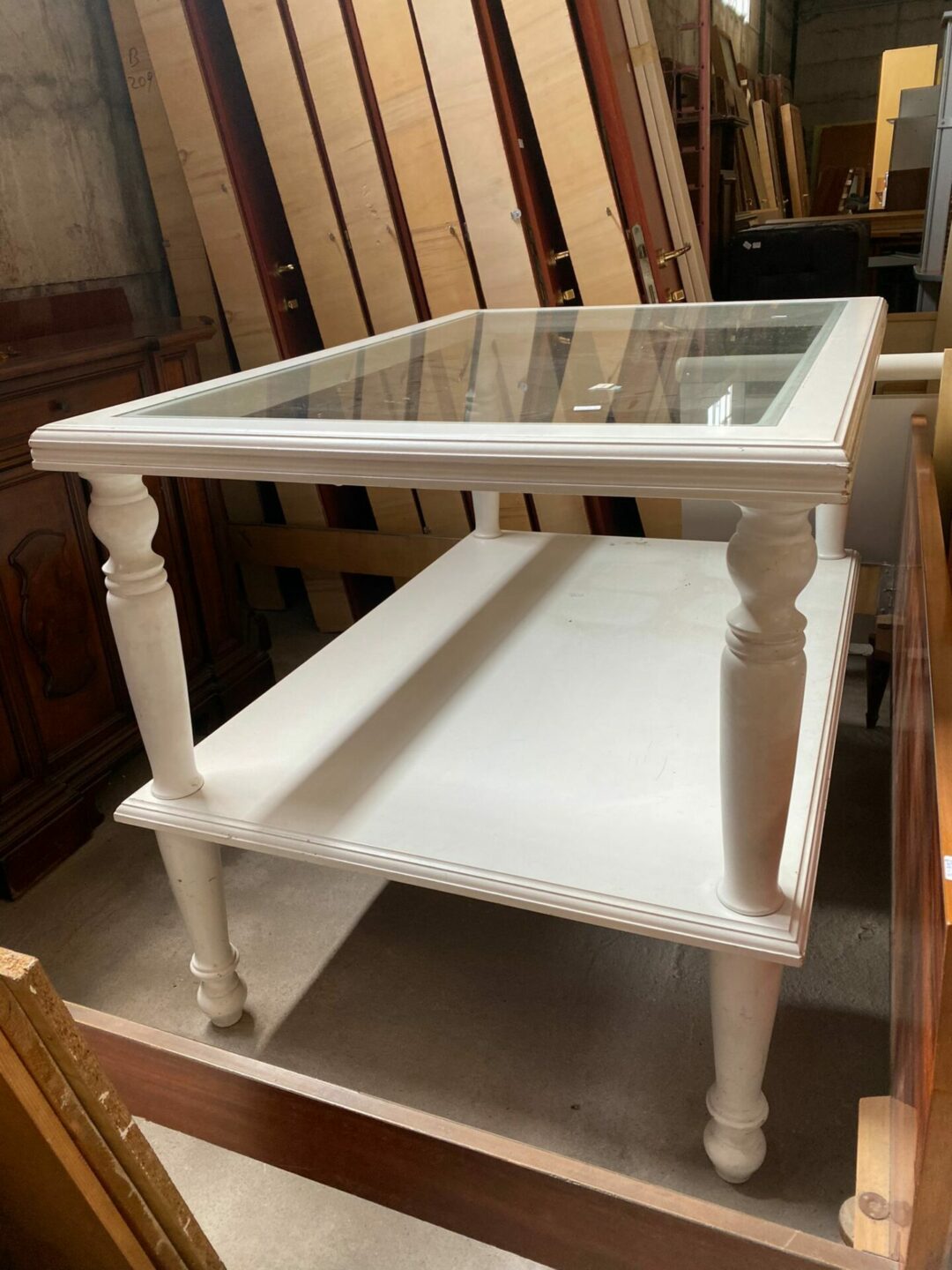 Tavolo bianco con vetro e ripiano in legno S-801 - immagine 3