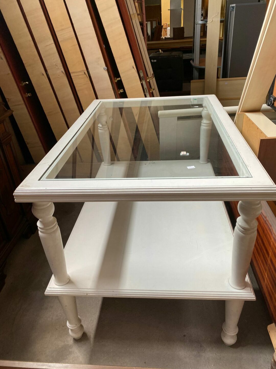 Tavolo bianco con vetro e ripiano in legno S-801 - immagine 2