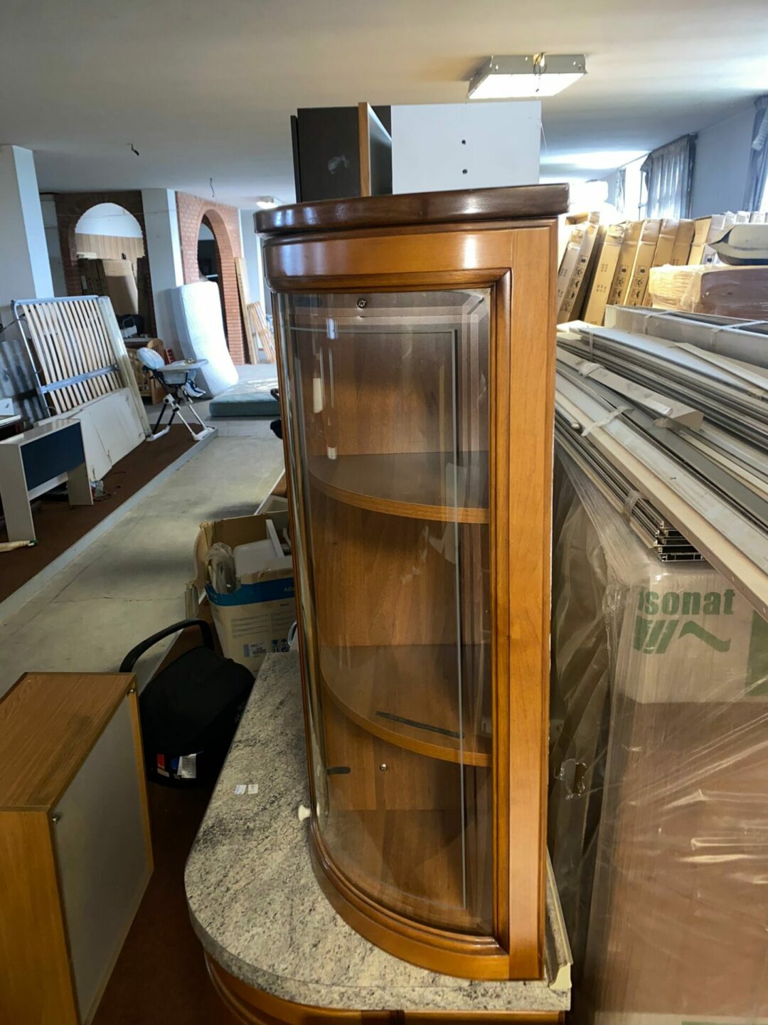 Mobile pensile 3 ante cucina con angolo 1 anta vetrina in legno S-1242 - immagine 2