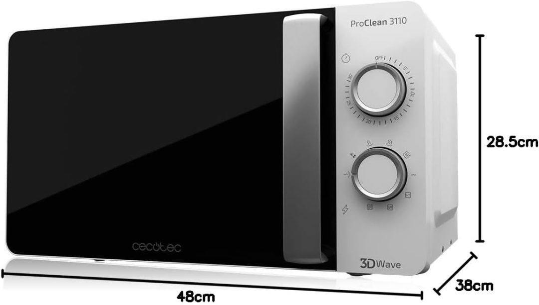 Cecotec Forno a Microonde con Grill ProClean 3110 da 20 Litri, 700 W, Grill 800 W, tecnologia 3DWave, modalità scongelamento, 6 livelli di potenza, timer 30 minuti, colore bianco - immagine 7