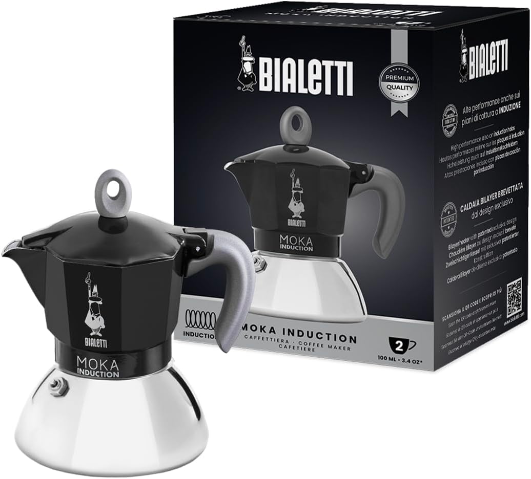 Bialetti Moka Induction 2 Tazze Colore Del Prodotto: Nero. Argento. - 006936