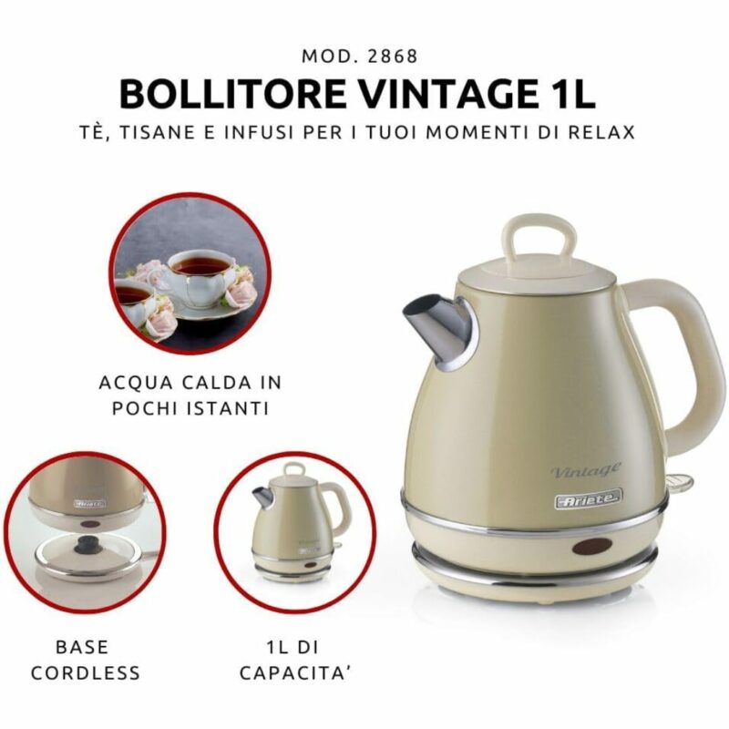 Ariete Bollitore elettrico 1 Litri Potenza 1630 Watt Filtro removibile colore Beige - 2868/03 Vintage - immagine 2