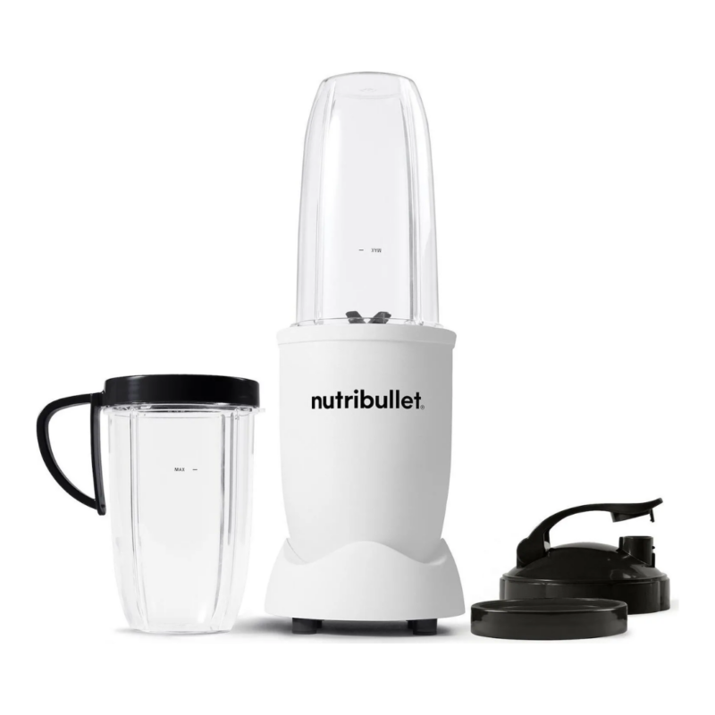 Nutribullet Blender Frullatore con Bicchiere Capacità 0.9 Litri Potenza 900 Watt + Caraffa da 700 ml e Coperchi colore Bianco - NB907MAW