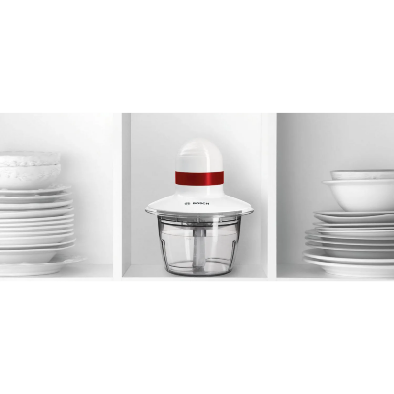 Bosch Mini Tritatutto Tritaverdure Elettrico Potenza 400 W Capacità 0.8 Litri con Bicchiere in Platica colore Bianco Rosso - MMRP1000 - immagine 2