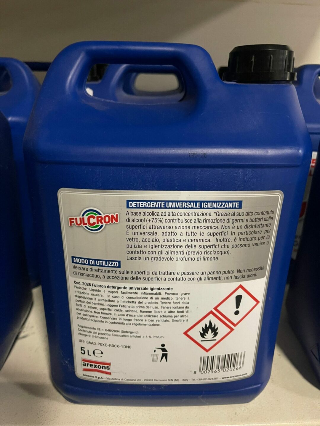 Fulcron detergente universale igienizzante arexons-rimuove germi e batteri-75% di alcool-5 litri S 1645 - immagine 2