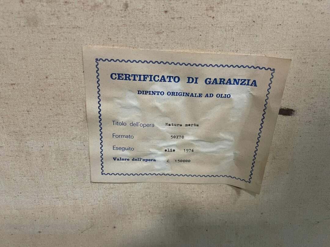Quandro natura morta firmato, olio 1976 (valore opera 150.000 lire) S 1651 - immagine 3