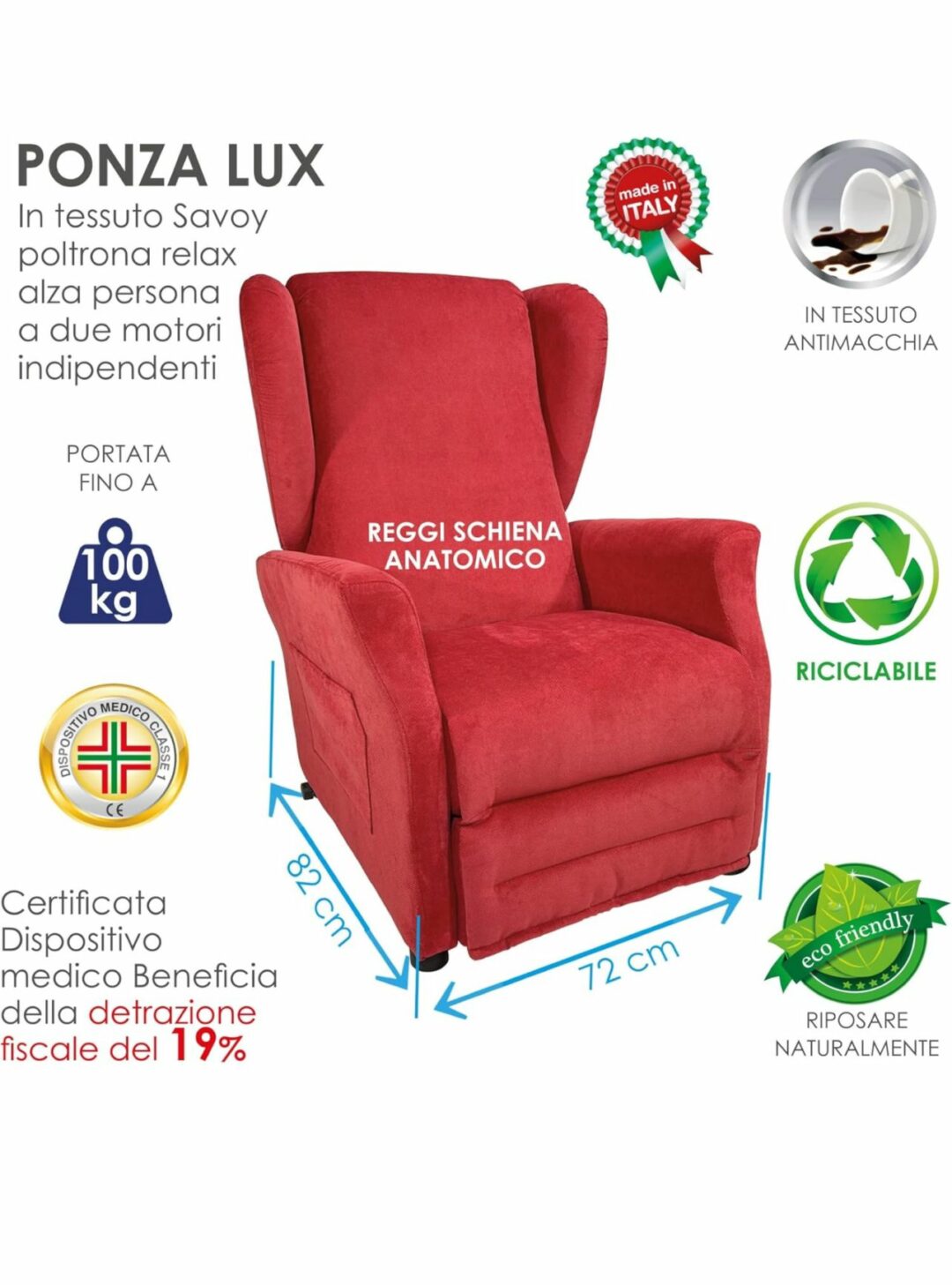 Poltrona Ponza Lux Savoy 07 Beige Relax Reclinabile Motorizzata Elettrica Alzapersona S 1921 - immagine 3