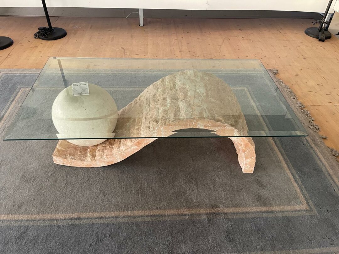 Tavolino in vetro 130x80 con base in pietra e sfera decorativa S 2644 - immagine 3