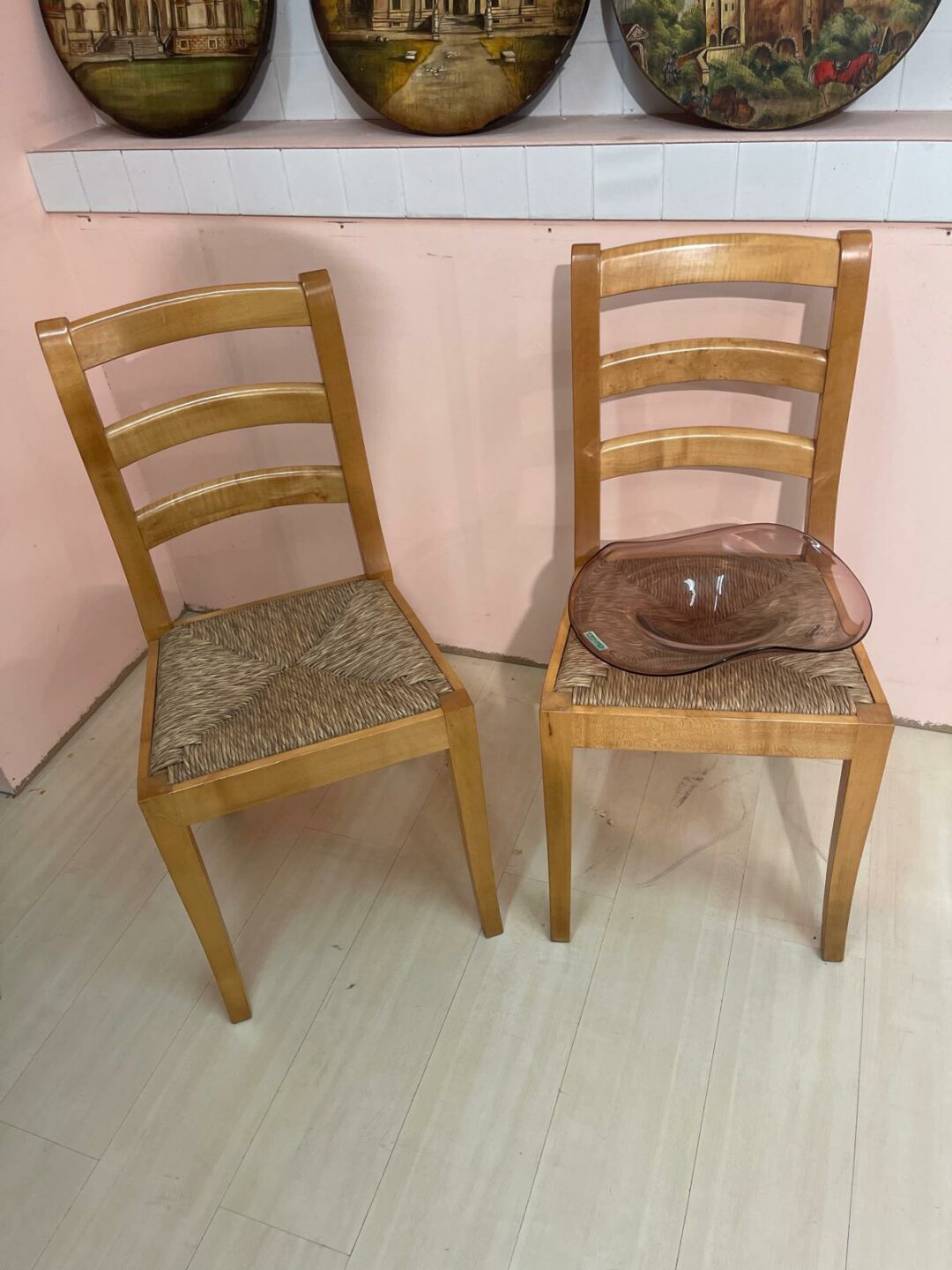 Sedia in legno con seduta in paglia 2 pezzi S 2827