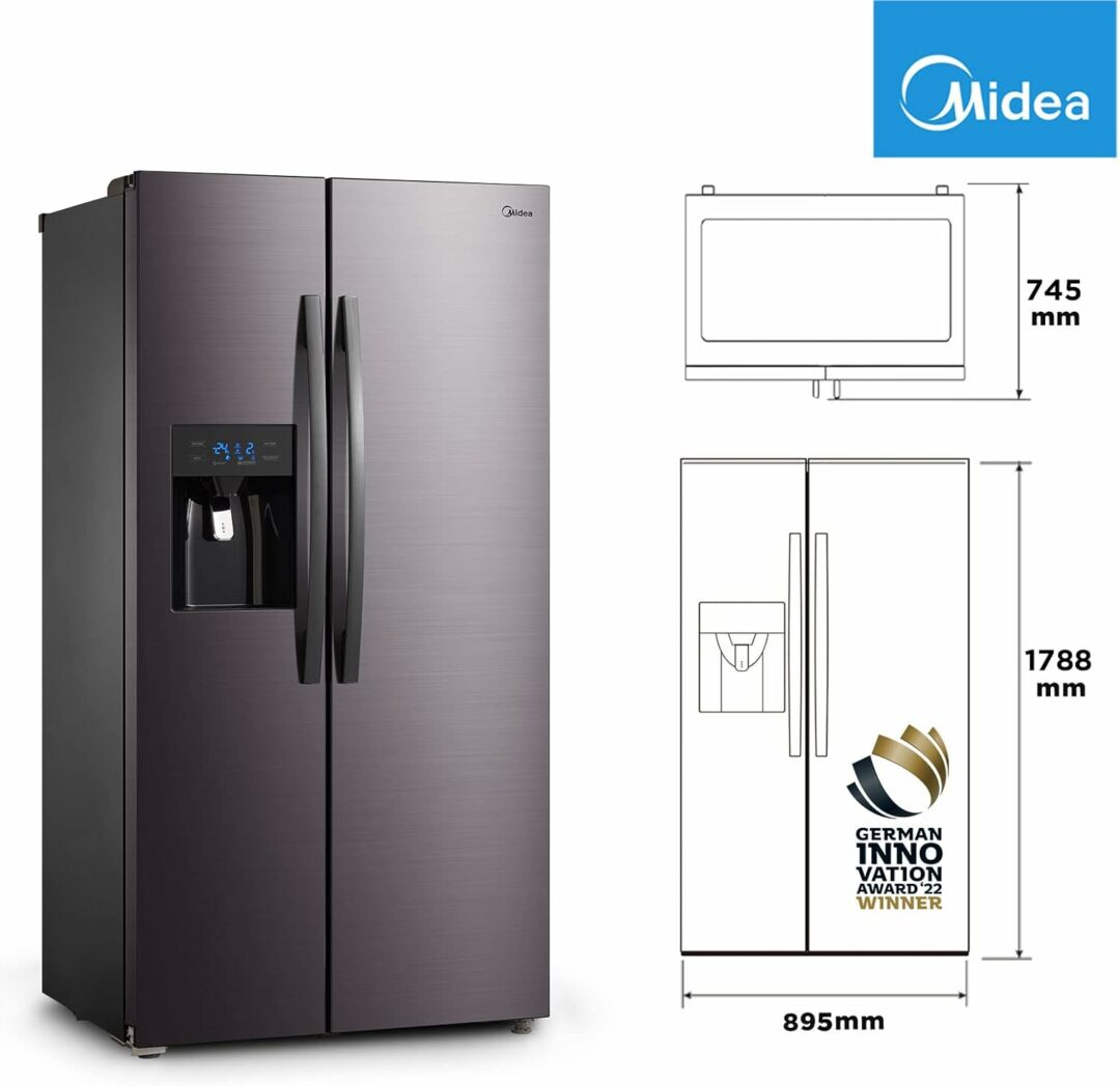Midea KS-DDX 6.32 WT - Frigorifero/congelatore, altezza 178,8 cm, 254 kWh/anno/No Frost/Dual Inverter Compressor/con erogatore di acqua/ghiaccio 3 in 1 e serbatoio dell'acqua, Dark Inox [Classe di efficienza energetica D] con diffetto estetico G-61 - immagine 3