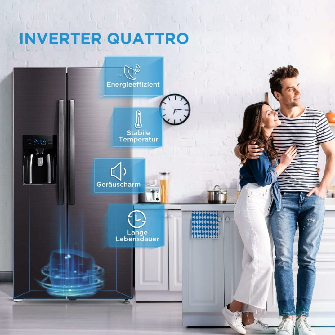 Midea KS-DDX 6.32 WT - Frigorifero/congelatore, altezza 178,8 cm, 254 kWh/anno/No Frost/Dual Inverter Compressor/con erogatore di acqua/ghiaccio 3 in 1 e serbatoio dell'acqua, Dark Inox [Classe di efficienza energetica D] con diffetto estetico G-61 - immagine 4