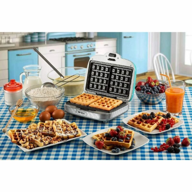Ariete Macchina per Waffle con Rivestitura Antiaderente colore Azzurro - 1973 Waffle MAKER - immagine 3