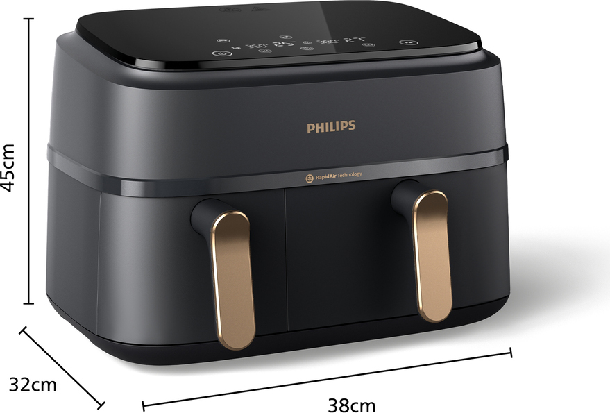 Friggitrice ad Aria Philips Airfryer Capacità 9 Litri Potenza 2750 Watt con Doppio Cestello colore Antracite - NA352/00 - immagine 5