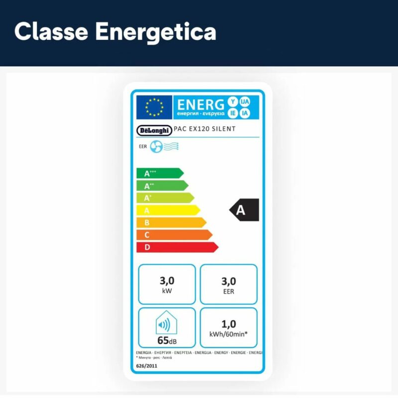 De Longhi Pinguino Condizionatore portatile 11000 Btu /h Climatizzatore Classe A Funzione Deumidificatore colore Nero - PAC EX120 SILENT - immagine 5