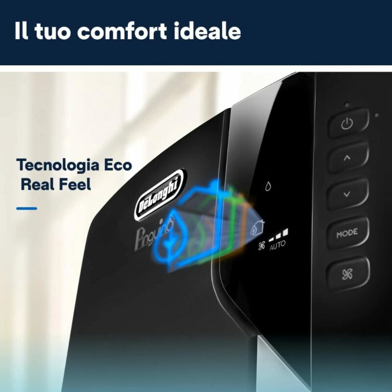 De Longhi Pinguino Condizionatore portatile 11000 Btu /h Climatizzatore Classe A Funzione Deumidificatore colore Nero - PAC EX120 SILENT - immagine 7