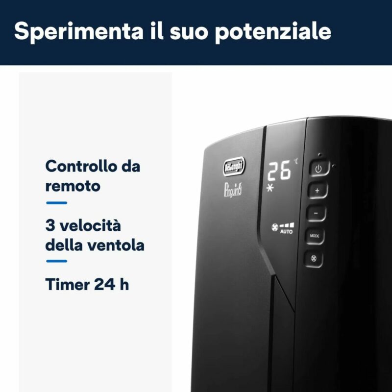 De Longhi Pinguino Condizionatore portatile 11000 Btu /h Climatizzatore Classe A Funzione Deumidificatore colore Nero - PAC EX120 SILENT - immagine 8