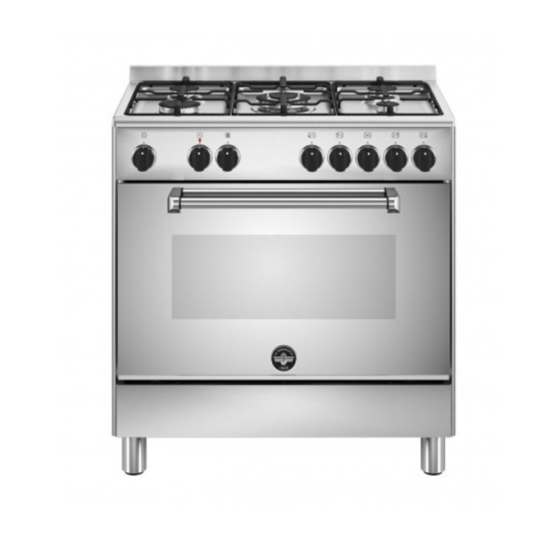 La Germania Cucina a Gas 5 Fuochi Forno Elettrico con Grill Larghezza x Profondità 80x50 cm Classe energetica A colore Inox - AMN855EXV (Coperchio non Incluso)
