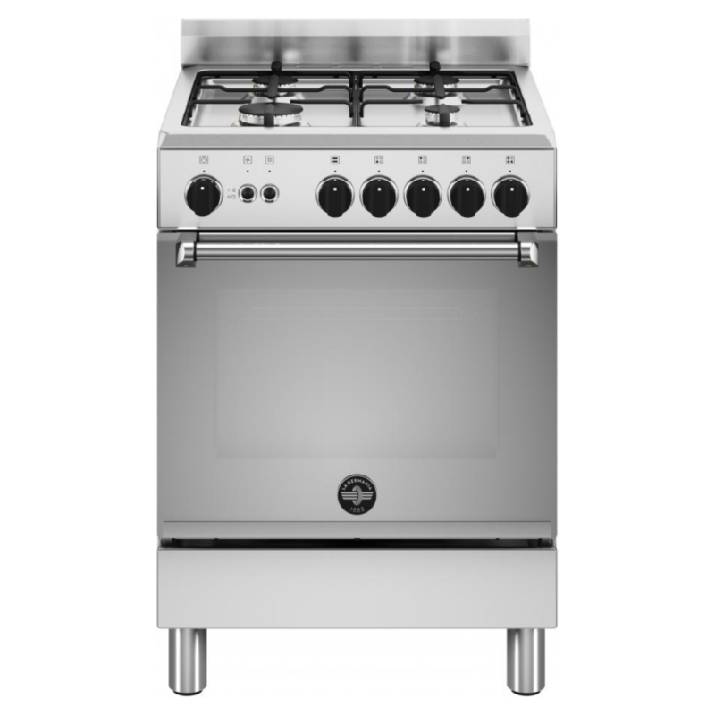 La Germania Cucina a Gas 4 Fuochi Forno a Gas 60x60 cm Classe energetica A+ colore Inox - AMN664GXV (Coperchio non Incluso)