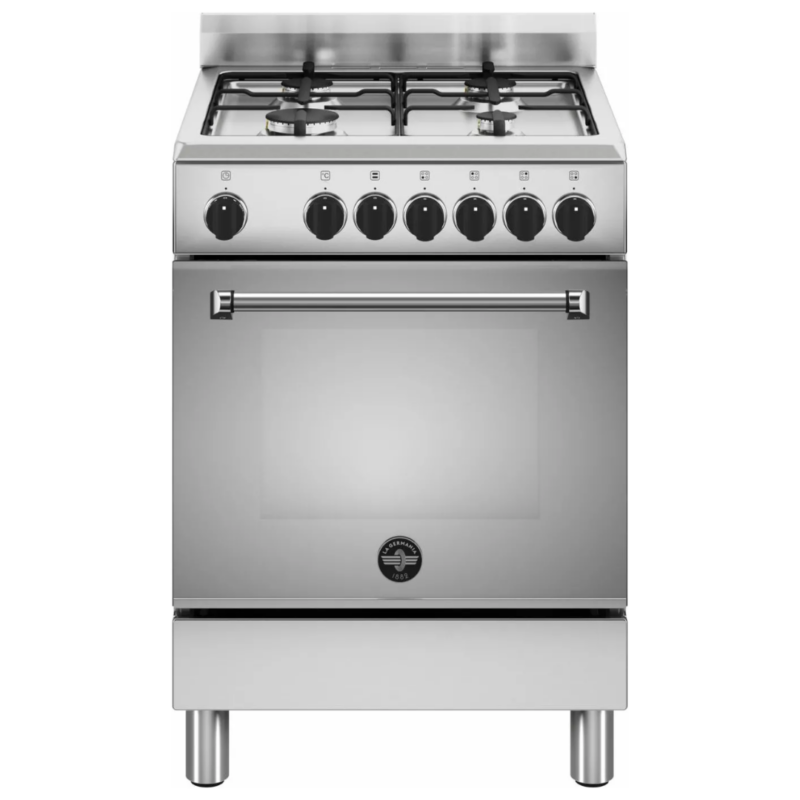 La Germania Cucina a Gas 4 Fuochi Forno Elettrico con Grill 60x60 cm con Coperchio colore Inox - AMN664EXV/24 Americana