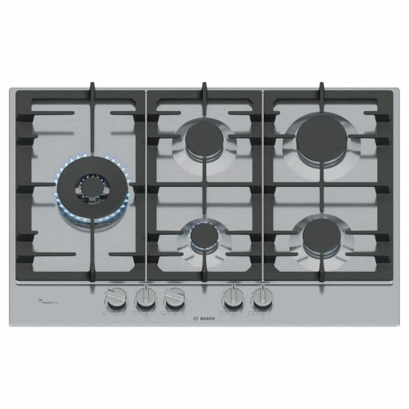 Bosch Piano Cottura 5 Fuochi a Gas Larghezza 75 cm (1 Bruciatore Wok) in Acciaio Inox colore Inox - PCS7A5I90 Serie 6