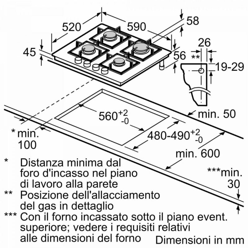 Bosch Piano Cottura 4 Fuochi a Gas Larghezza 60 cm in Vetro Temperato colore Nero - PNP6B6K40 Serie 4 - immagine 7
