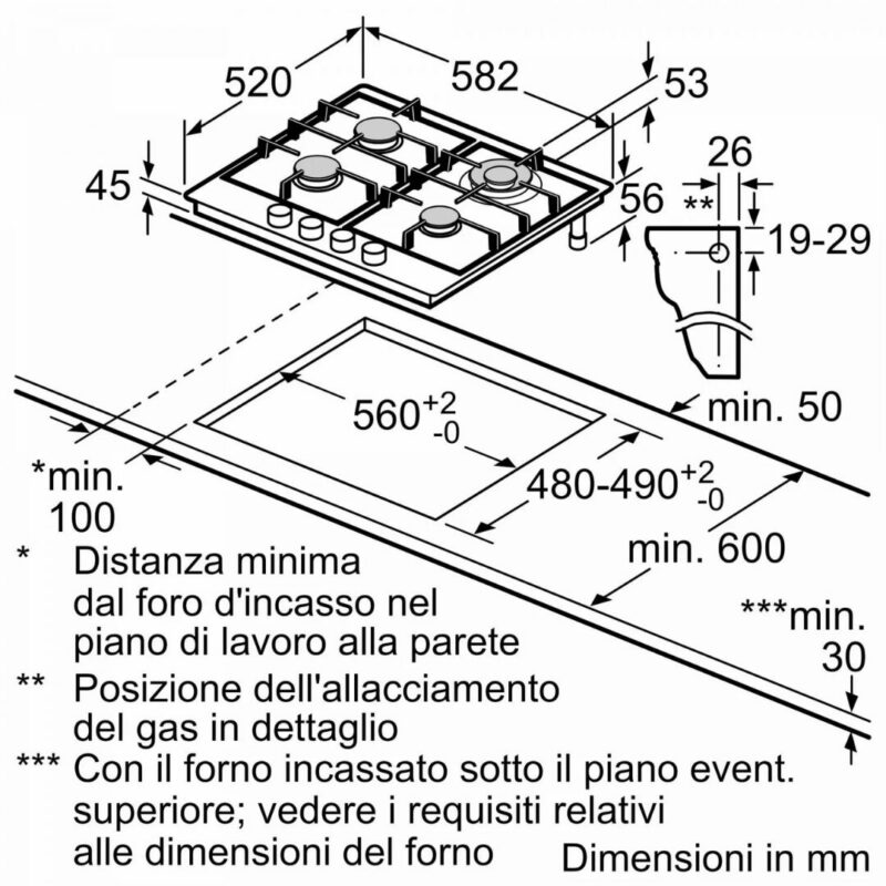 Bosch Piano Cottura 4 Fuochi a Gas Larghezza 60 cm (1 Bruciatore Wok) in Acciaio Inox colore Inox - PGH6B5K60 Serie 4 - immagine 6