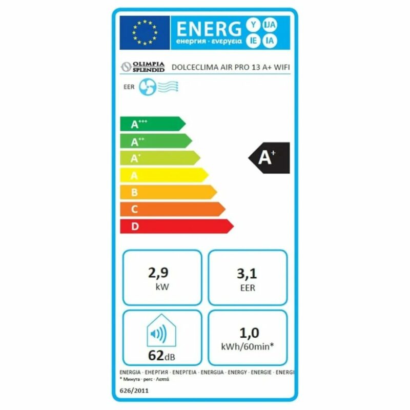 Olimpia Splendid Condizionatore Portatile 13000 Btu/h (Gas R290) Climatizzatore silenzioso Classe A+ Funzione Deumidificatore Telecomando Timer e WiFi - 02027 DOLCECLIMA Air Pro 13 A+ WiFi - immagine 10