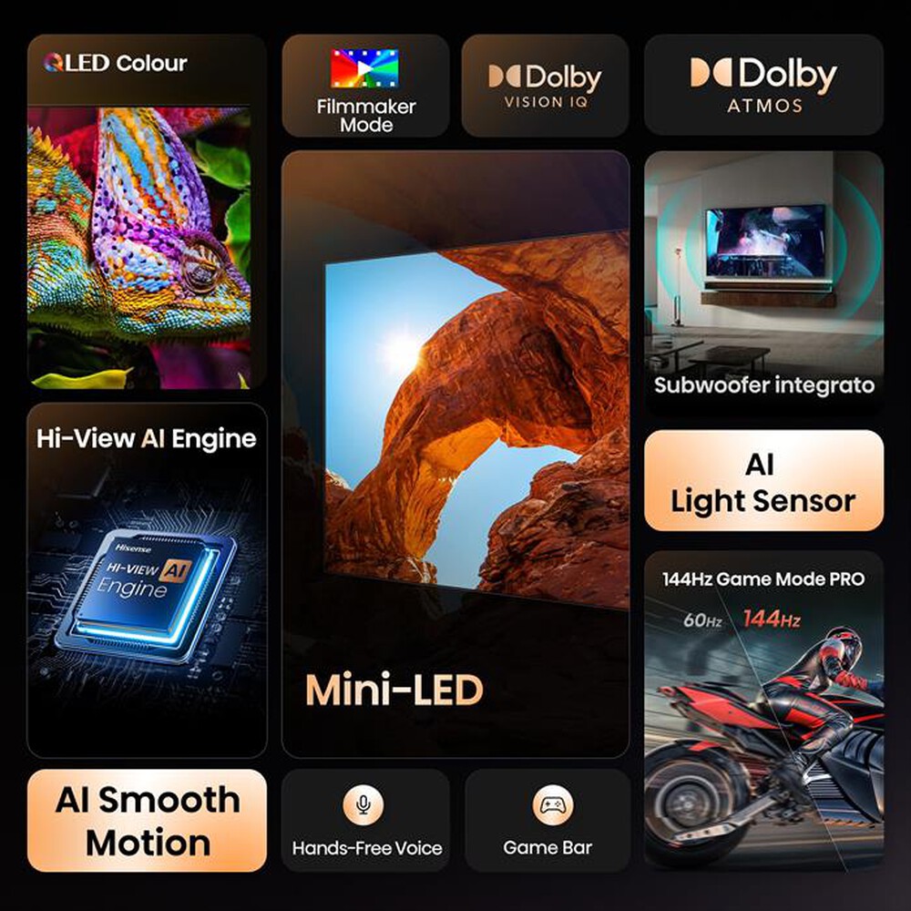 Hisense Smart TV 50 Pollici 4K Ultra HD Display QLED 144 Hz Sistema Operativo VIDAA Classe E colore Nero - 50U79Q - immagine 10