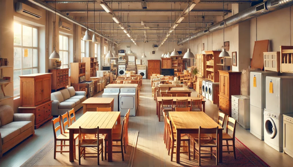 DALL·E 2025-07-04 13.14.00 - A clean, well-lit interior of a second-hand furniture and appliance store in Verona, Italy, without any visible text or signage. The store is organize