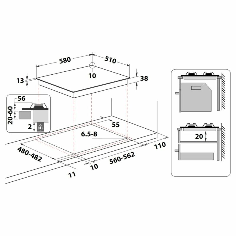 Indesit Piano Cottura 4 Fuochi a Gas Larghezza 58 cm in Acciaio Inox colore Inox - THP 642 IX/I 1 - immagine 4