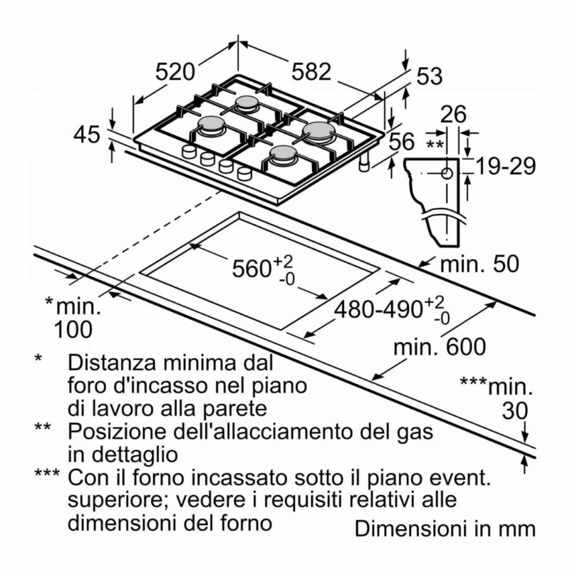 Bosch Piano Cottura 4 Fuochi a Gas Larghezza 60 cm in Acciaio Inox colore Inox - PGP6B5K85 Serie 4 - immagine 6