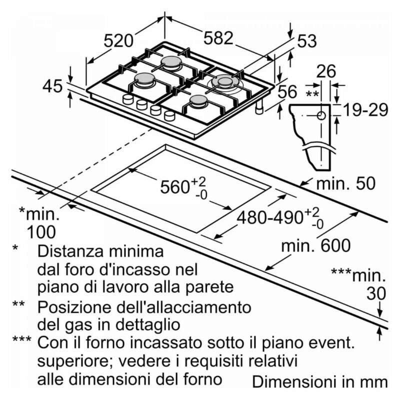 Bosch Piano Cottura 4 Fuochi a Gas Larghezza 60 cm in Acciaio Inox colore Inox - PCH6A5I90 Serie 6 - immagine 5