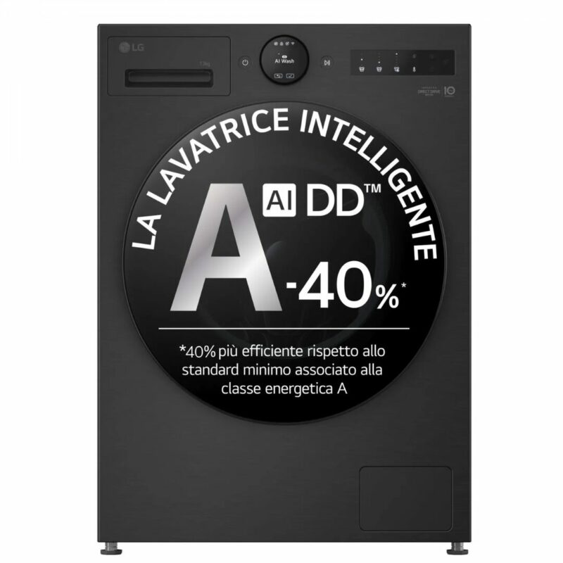 Lg Lavatrice 13 Kg Classe A-40% Centrifuga 1400 giri Profondità 61,5 cm Inverter Funzione Vapore AI DD Serie X7 - F4X7013TBB