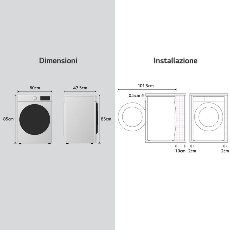 Lg Lavatrice Slim 9 Kg Classe A Centrifuga 1200 giri Profondità 48 cm Inverter Funzione Vapore Wi-Fi Serie R7 - F2R7S09TSWC - immagine 6