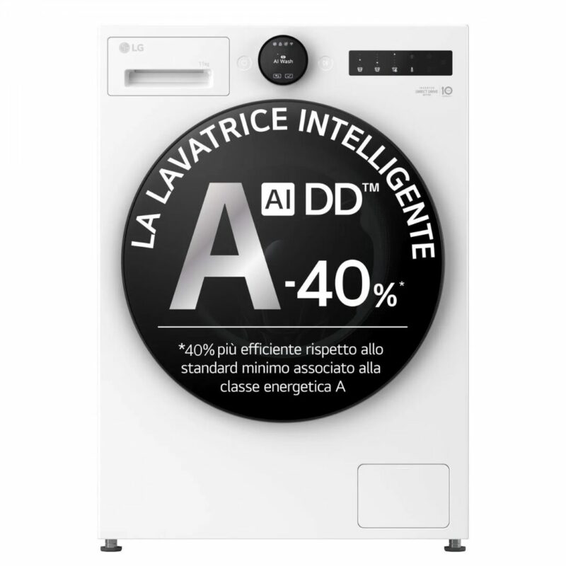 Lg Lavatrice 11 Kg Classe A-40% Centrifuga 1400 giri Profondità 56,5 cm Inverter Funzione Vapore AI DD Serie X7 - F4X7011TWB