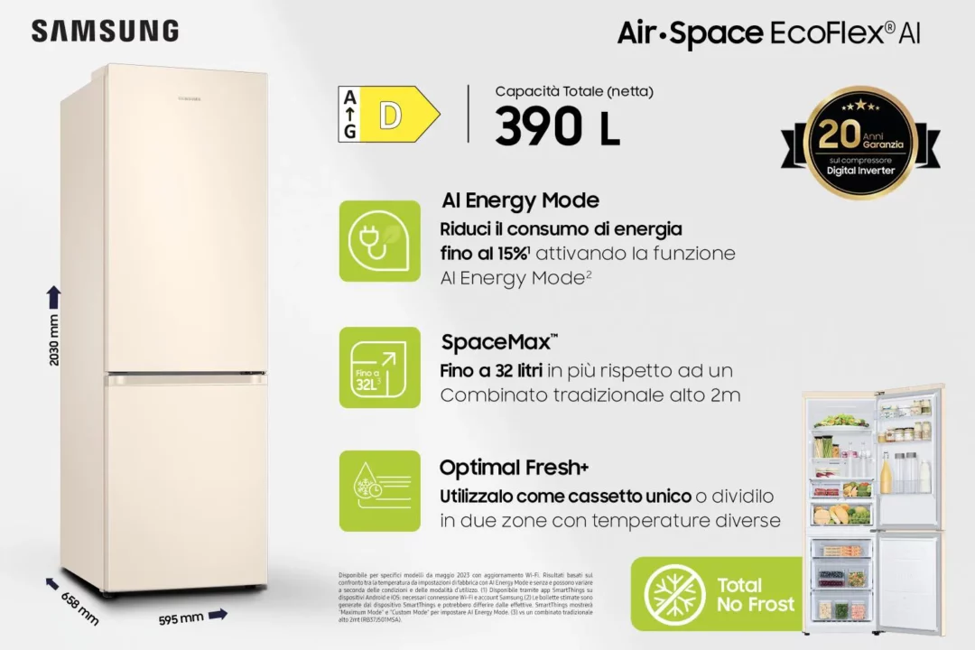 Samsung Frigorifero Combinato Capacità 390 Litri No Frost Ditigal Inverter con SmartThings Energy colore Sabbia - RB38C603DEL - immagine 4