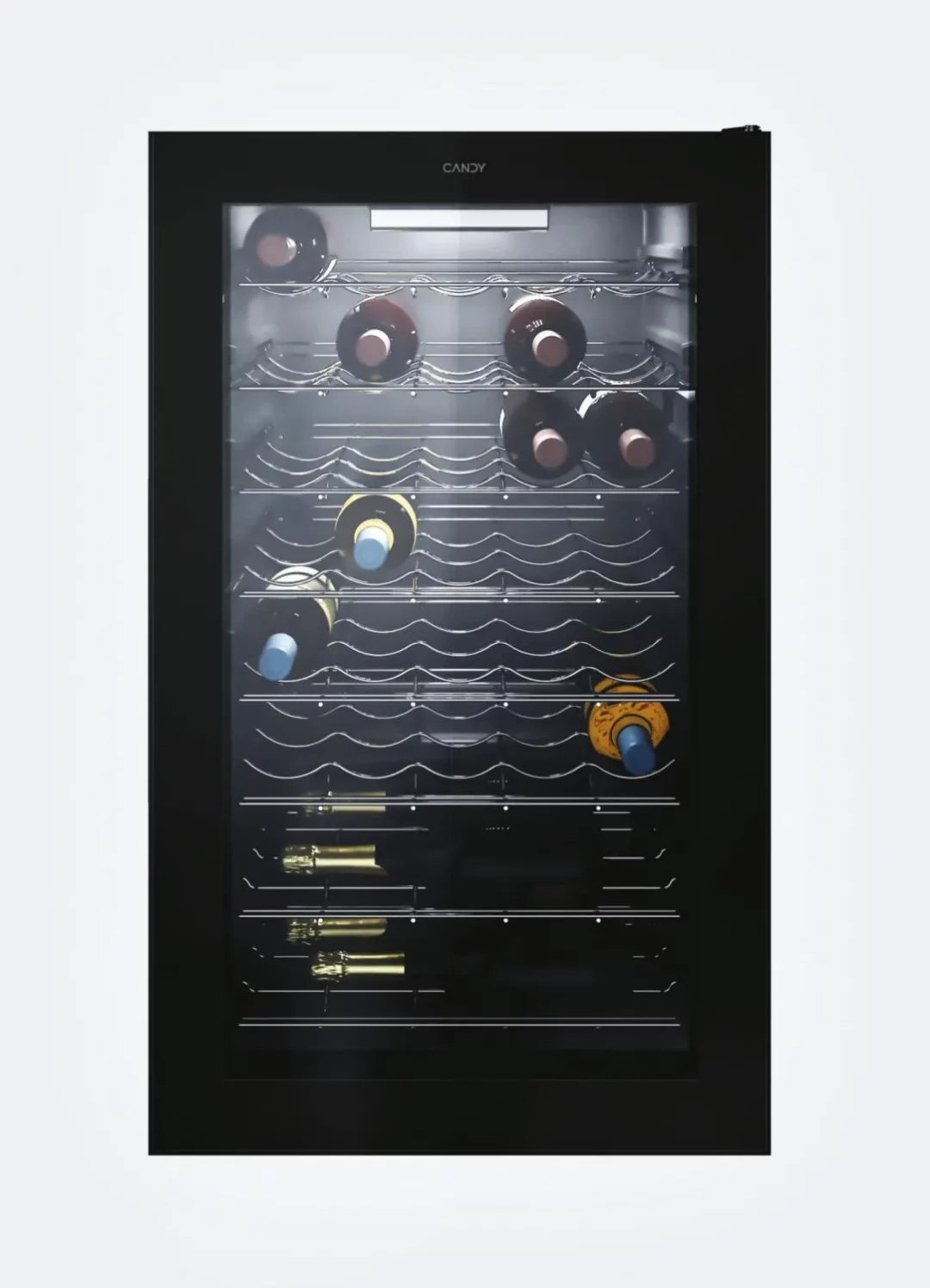 Cantinetta Vini Candy Vino 41 Bottiglie Classe G - Ripiani Cromo, Luce Interna, App hOn, Lampada LED colore Nero - CWC 150 EM/NF - immagine 2