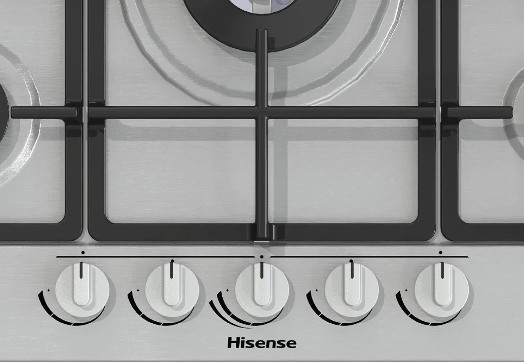 Piano Cottura 5 Fuochi Hisense a Gas da Incasso Larghezza 70 cm Griglie in Ghisa colore Inox - GM773XF - immagine 6