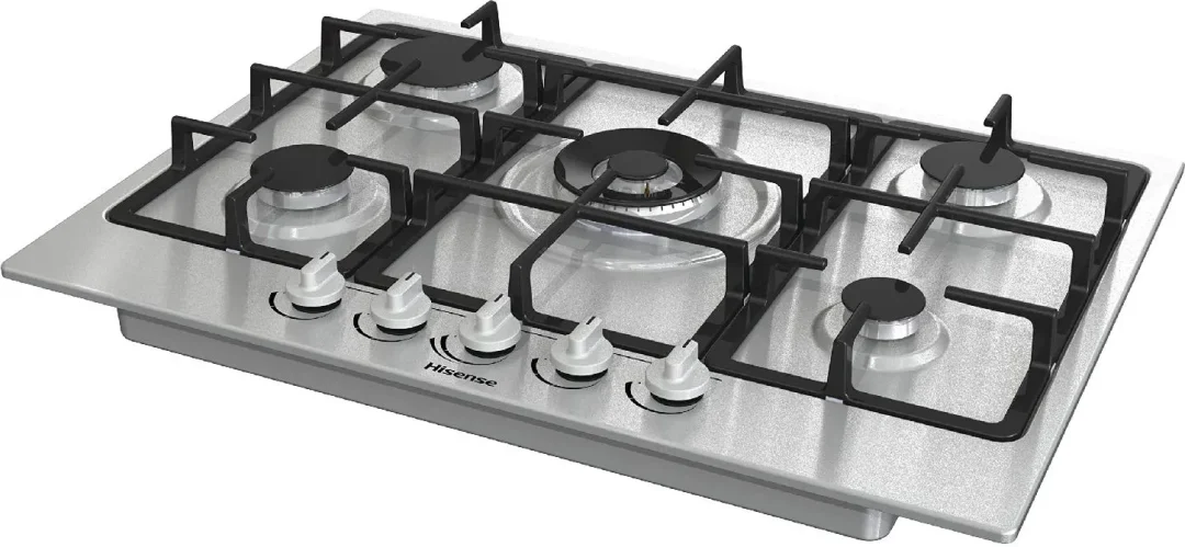 Piano Cottura 5 Fuochi Hisense a Gas da Incasso Larghezza 70 cm Griglie in Ghisa colore Inox - GM773XF - immagine 5