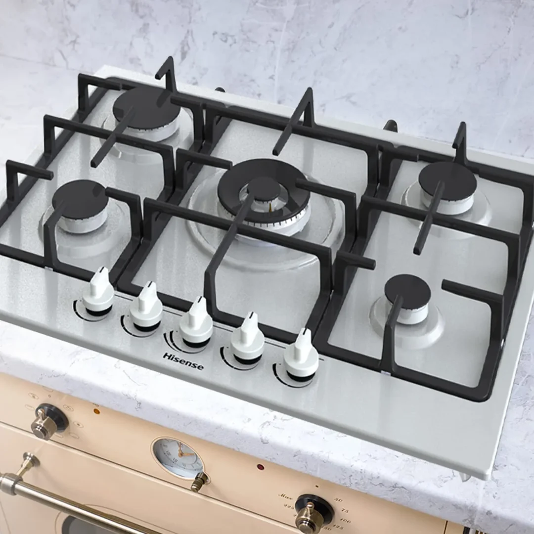 Piano Cottura 5 Fuochi Hisense a Gas da Incasso Larghezza 70 cm Griglie in Ghisa colore Inox - GM773XF - immagine 2