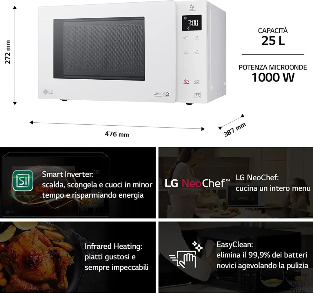 Forno Microonde Lg Combinato con Grill Capacità 25 Litri Potenza 1000 Watt colore Bianco - MH6535GDH - immagine 11