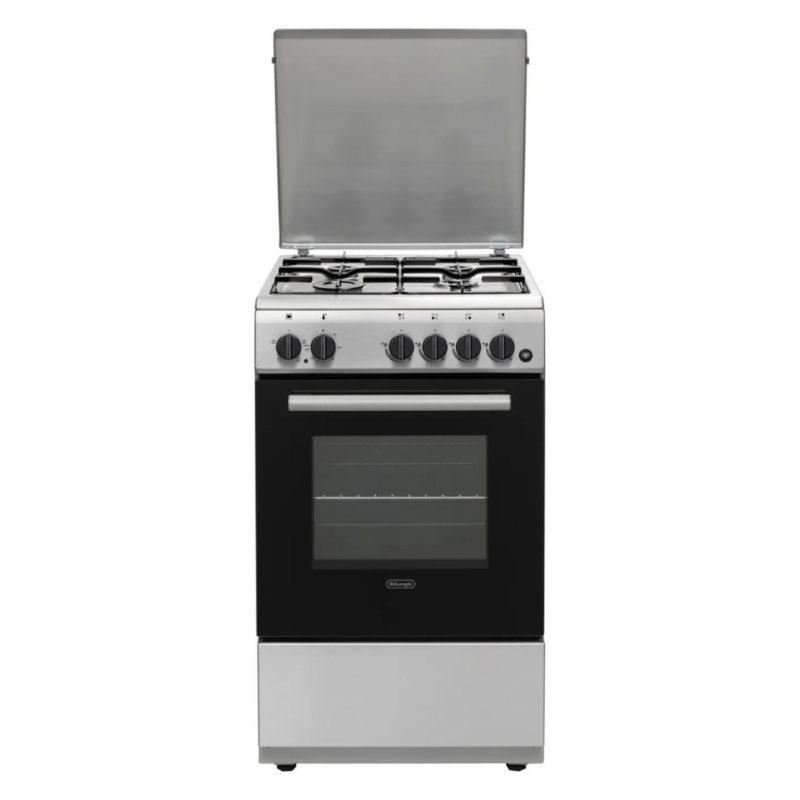 De Longhi Cucina a Gas 4 Fuochi Forno Elettrico con Grill Larghezza x Profondità 50x50 cm con Coperchio colore Inox - DL554EX