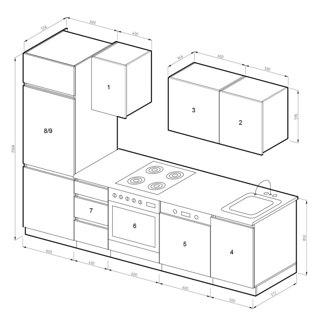 Cucina componibile Optima Antracite/Bianco 270 cm con forno piano cottura e cappa – SERVIZI COTFASA - immagine 6