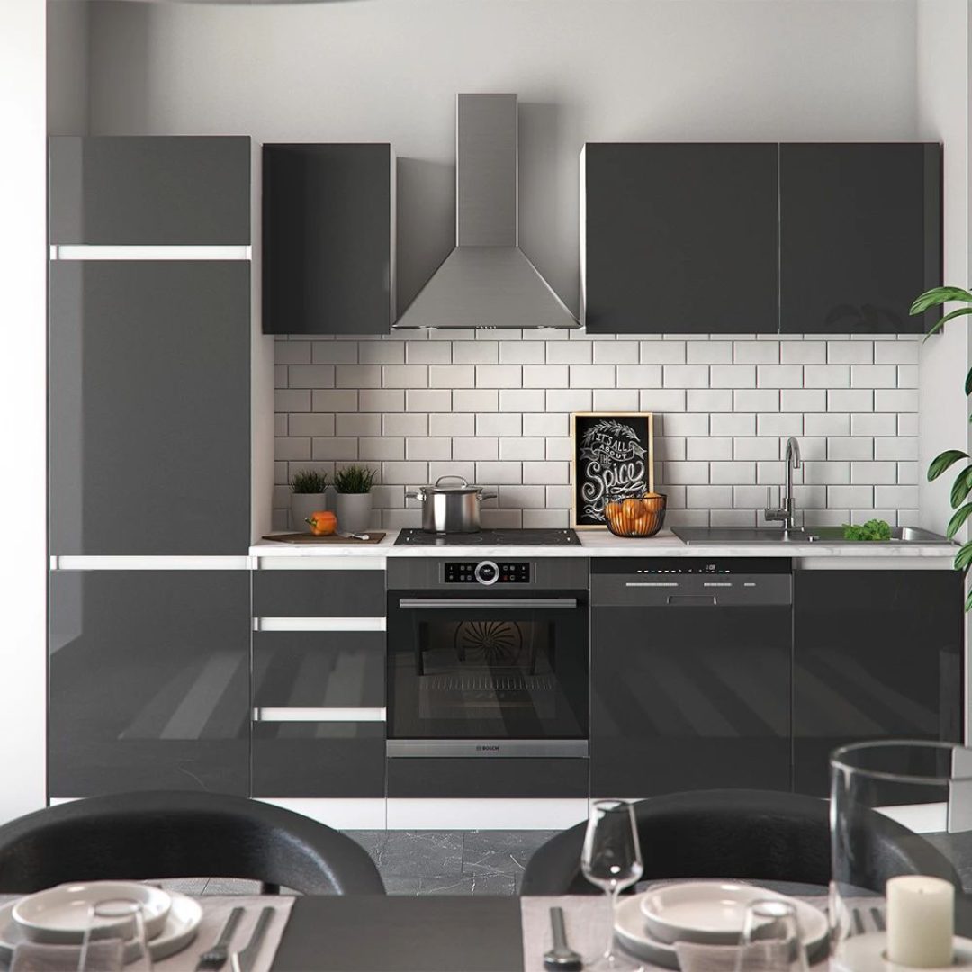 Cucina componibile Optima Antracite/Bianco 270 cm con forno piano cottura e cappa – SERVIZI COTFASA - immagine 2