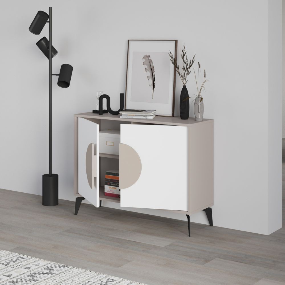 Madia Gora 110 cm struttura colore tortora e ante colore bianco - immagine 3