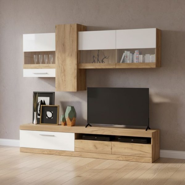 Parete attrezzata Tokio colore rovere e bianco